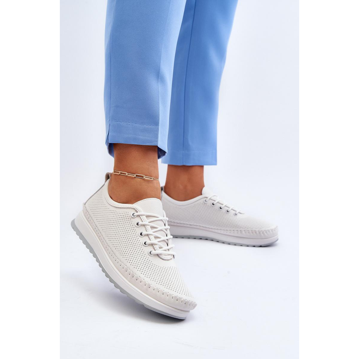 Kožené Športové Dámske Tenisky Beige Lalnai - Biela