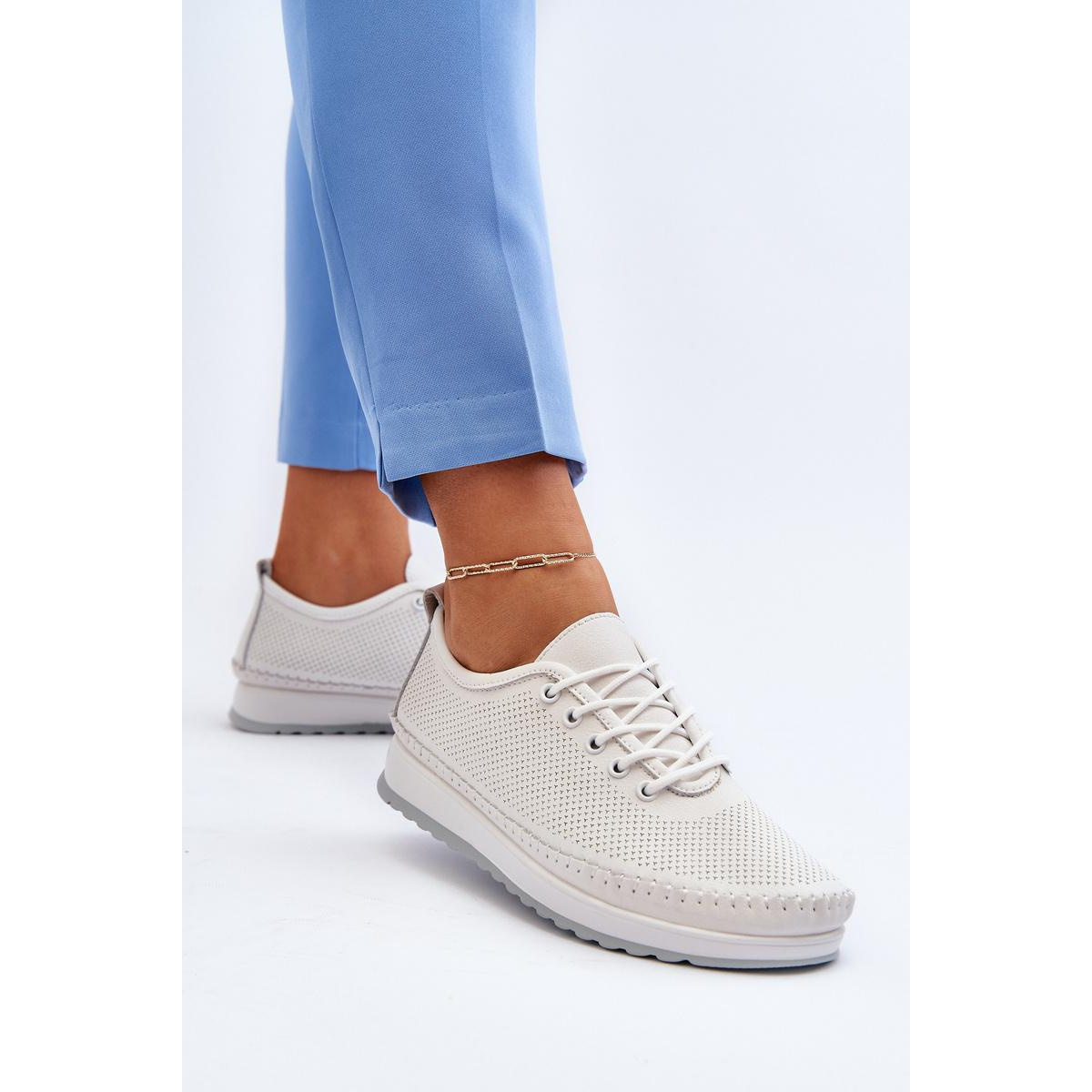 Kožené Športové Dámske Tenisky Beige Lalnai - Biela