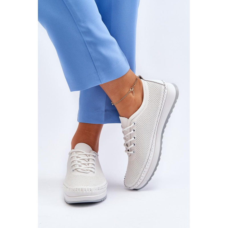 Kožené Športové Dámske Tenisky Beige Lalnai - Biela