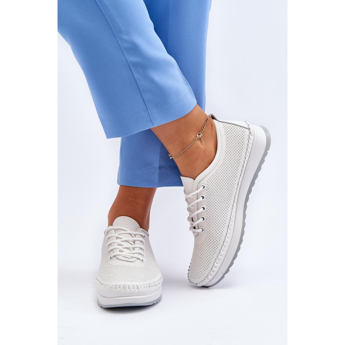 Kožené Športové Dámske Tenisky Beige Lalnai - Biela