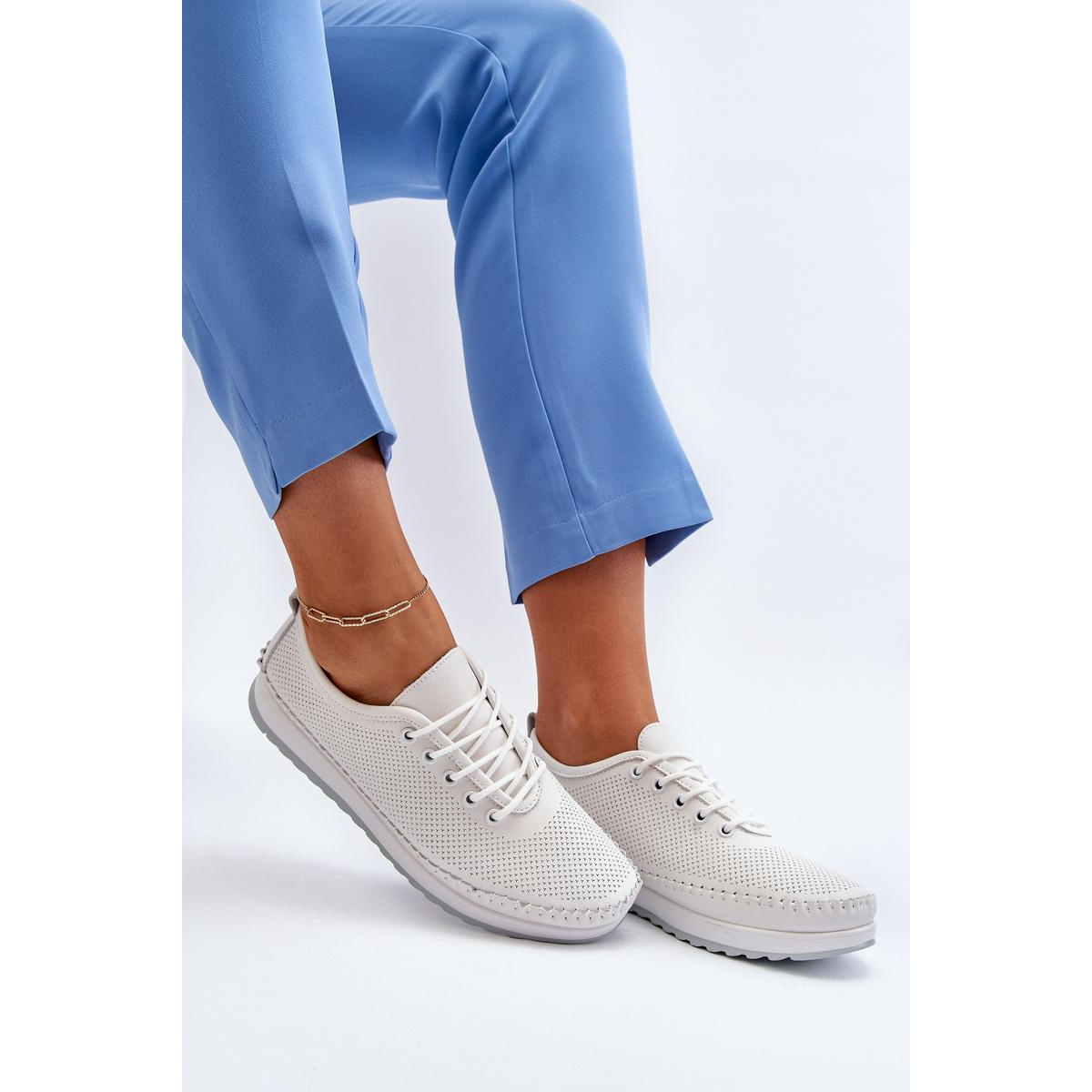 Kožené Športové Dámske Tenisky Beige Lalnai - Biela