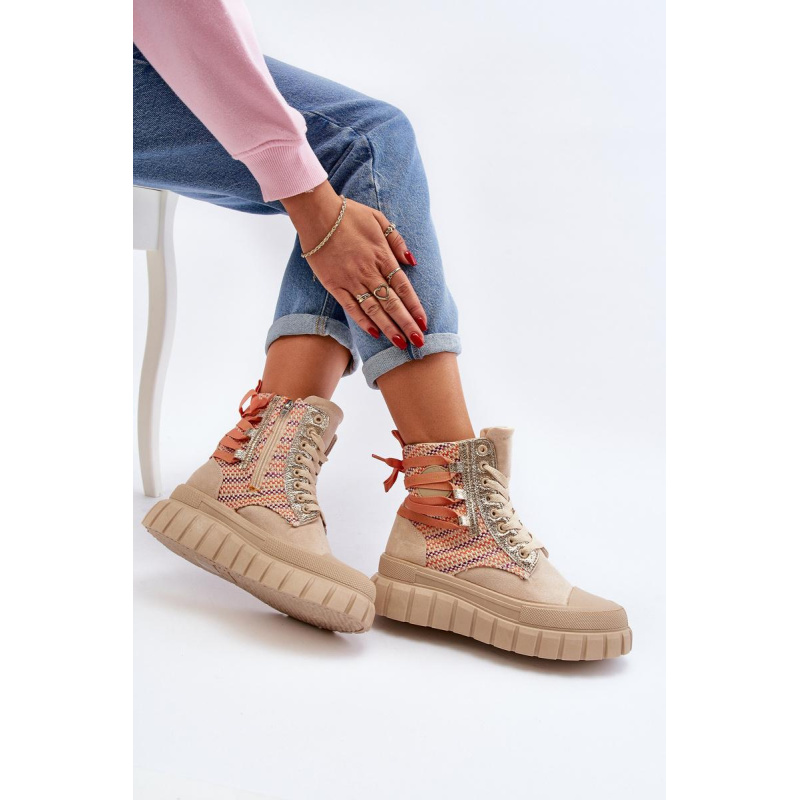 Suene vysoké tenisky, beige eleamia - Béžová
