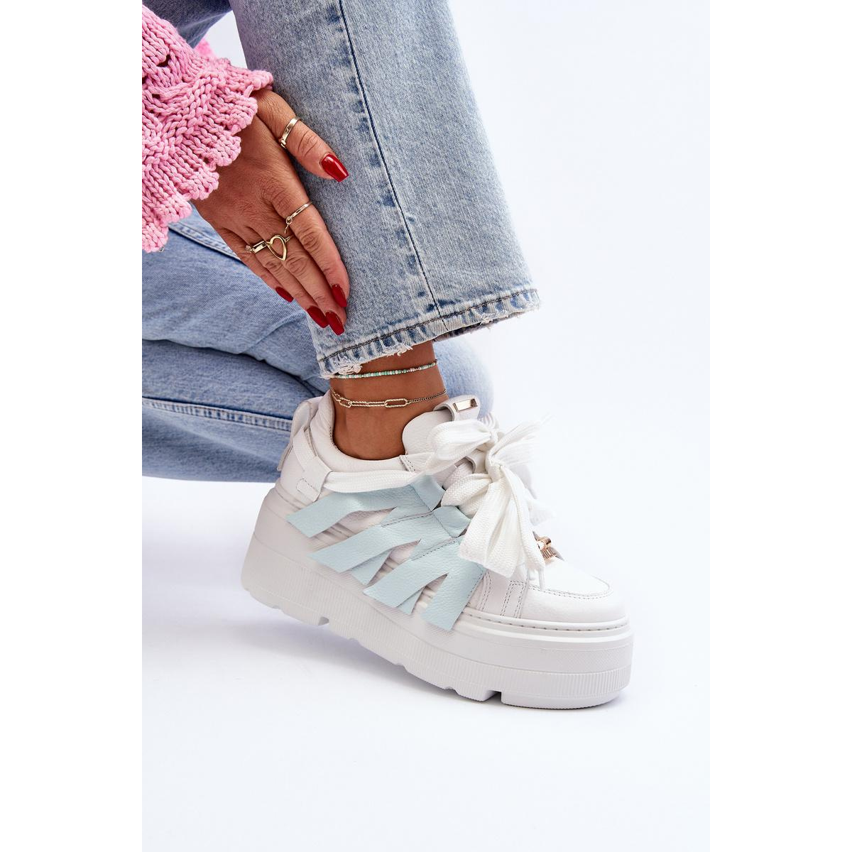 Sneakersy S Hrúbkou Podrážky Na Modrej Platforme Zazoo 2F-7033 - Modrá