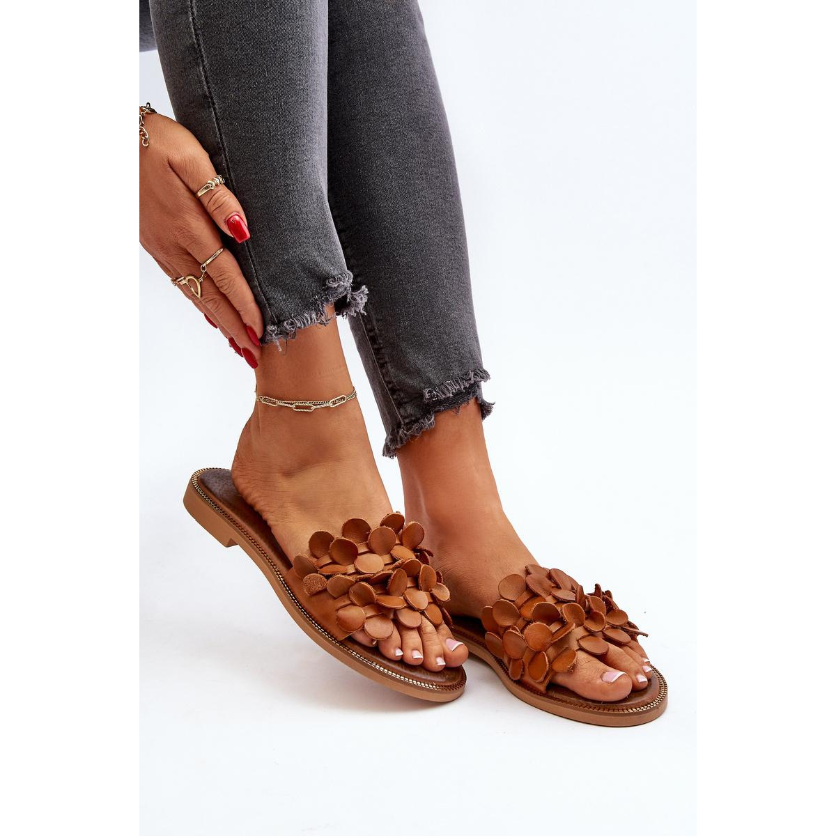 Zazoo 40381 Dámske Kožené Šľapky Na Plochom Podpätku Hnedé - Odtiene hnedej a béžovej
