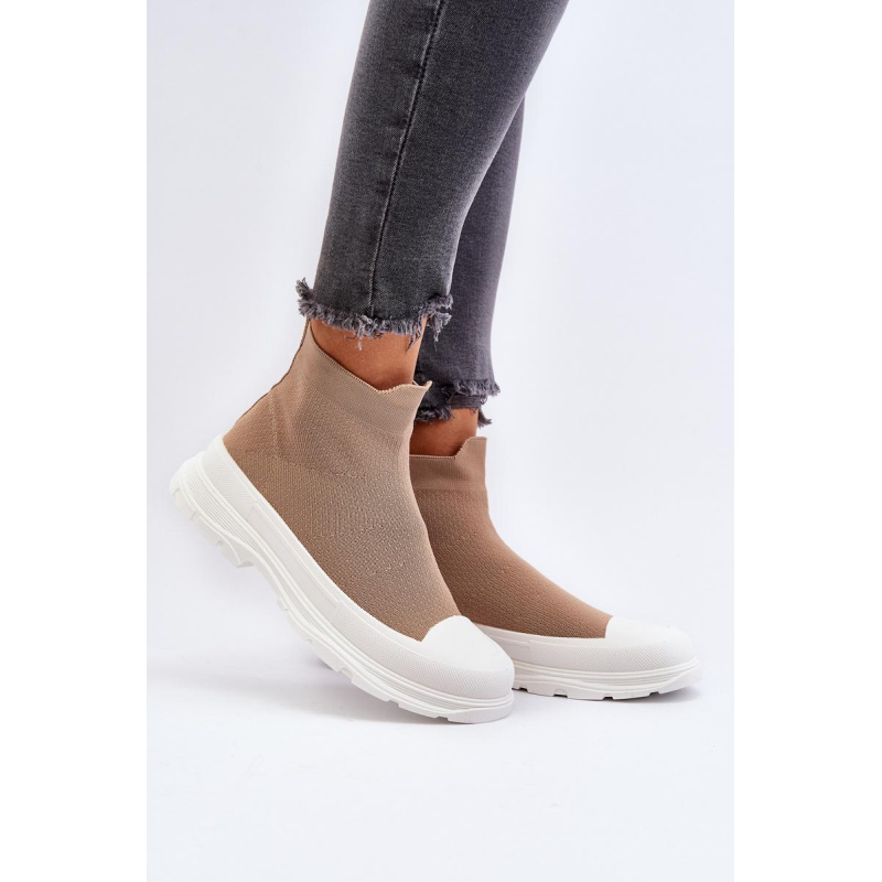 Dámske topánky so slip-on ponožkami hnedé Ilanae