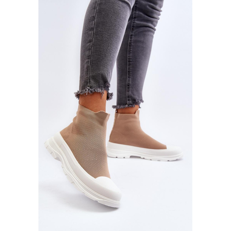 Dámske topánky so slip-on ponožkami hnedé Ilanae