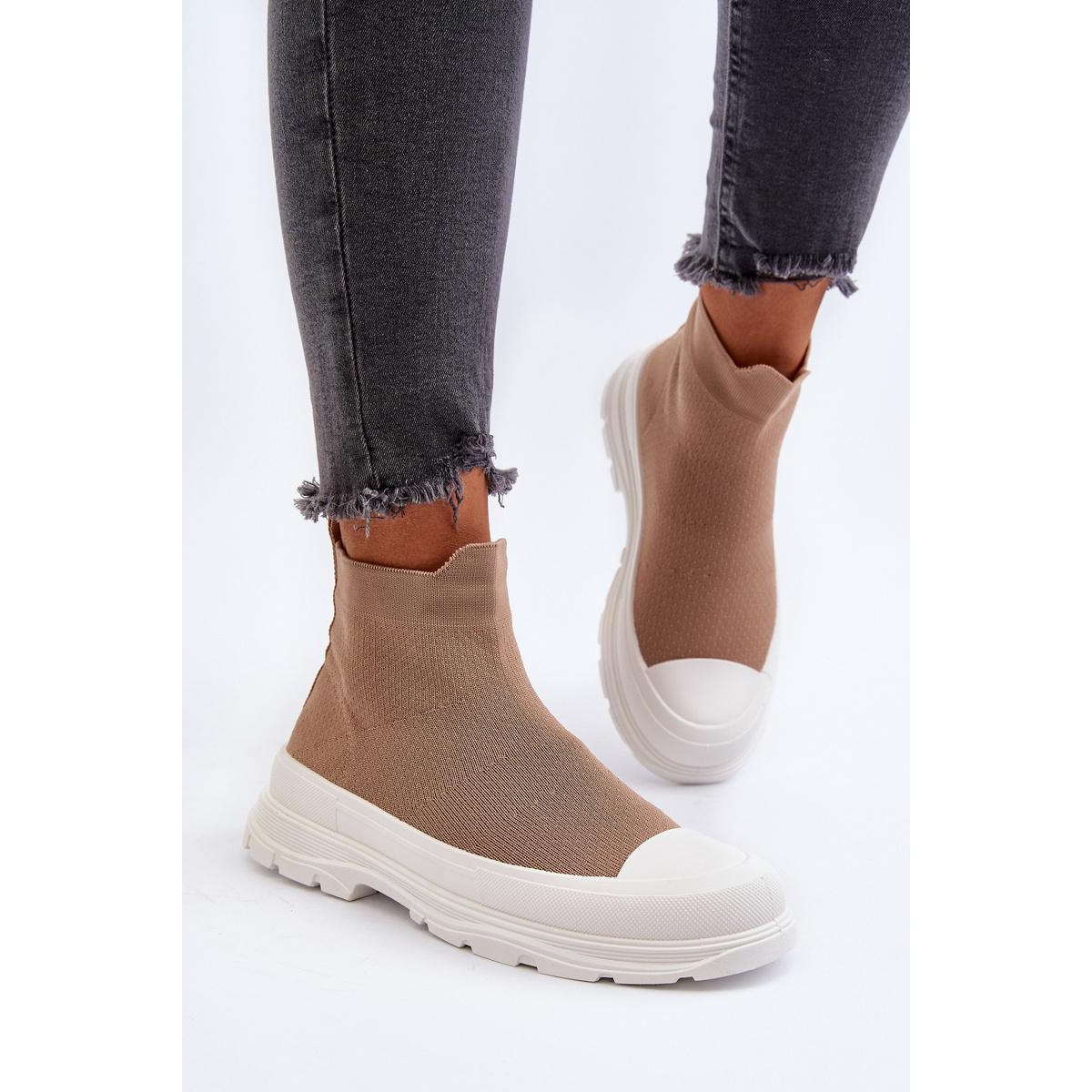 Dámske topánky so slip-on ponožkami hnedé Ilanae