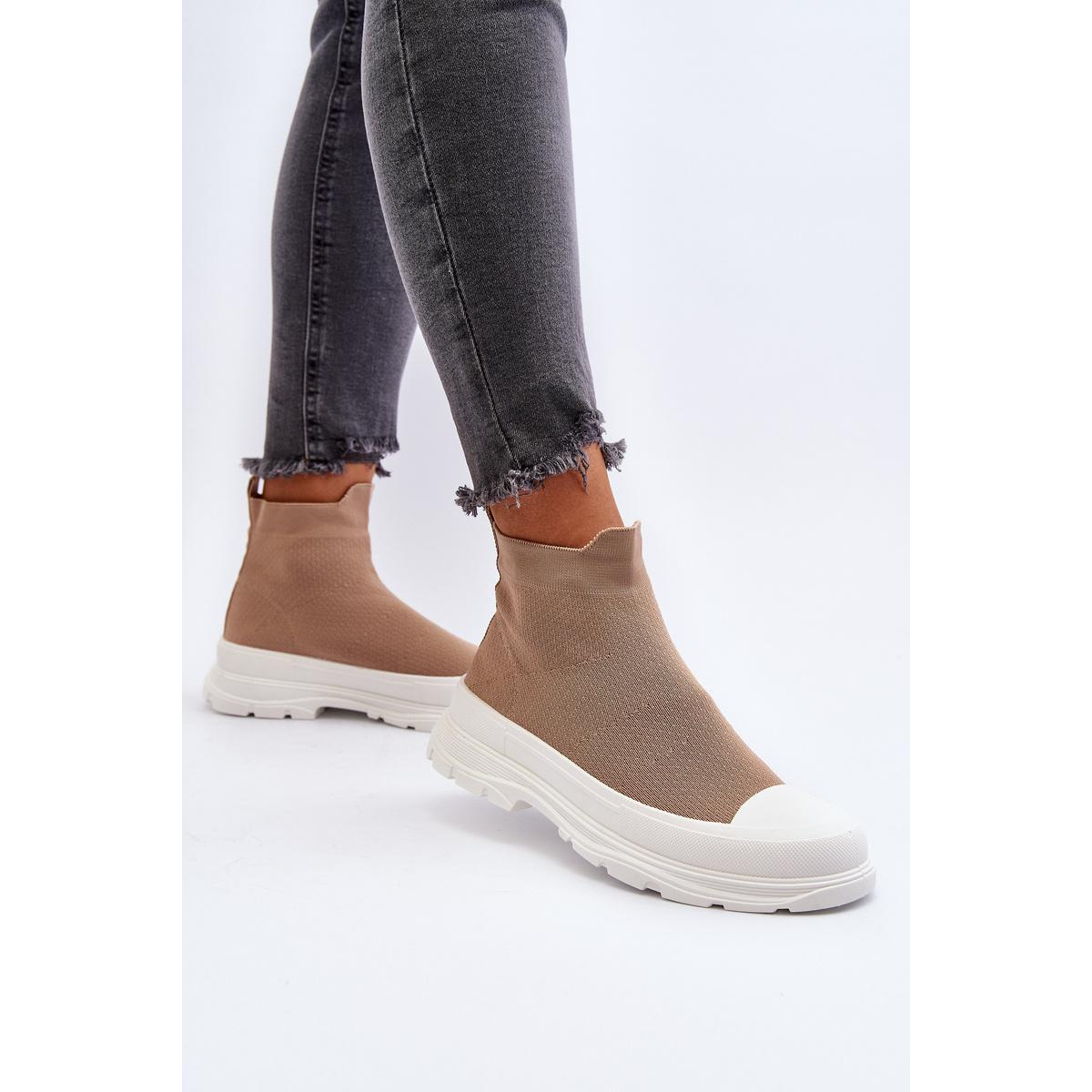 Dámske topánky so slip-on ponožkami hnedé Ilanae