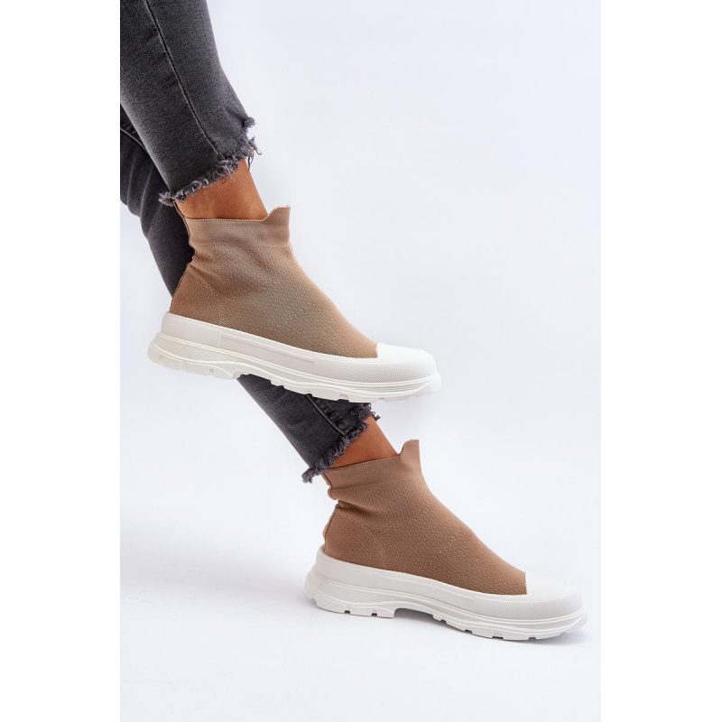 Dámske topánky so slip-on ponožkami hnedé Ilanae