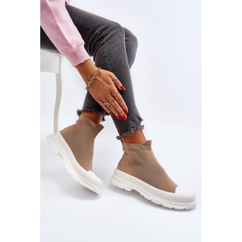 Dámske topánky so slip-on ponožkami hnedé Ilanae