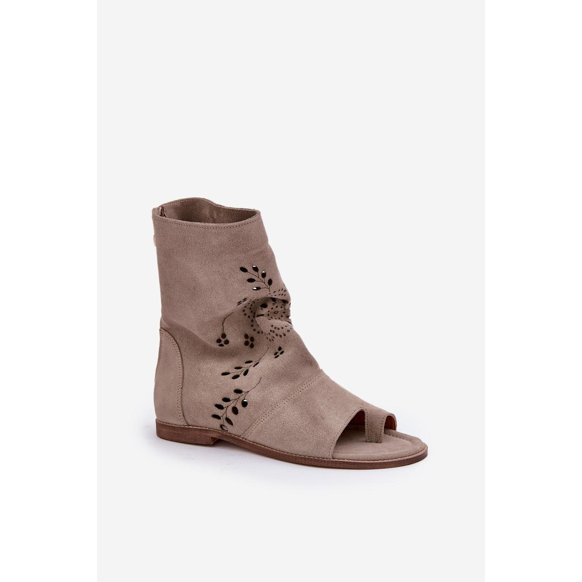 Zazoo 3437 Dámske Semišové Sandále S Návlekom Na Zips Beige - Béžová