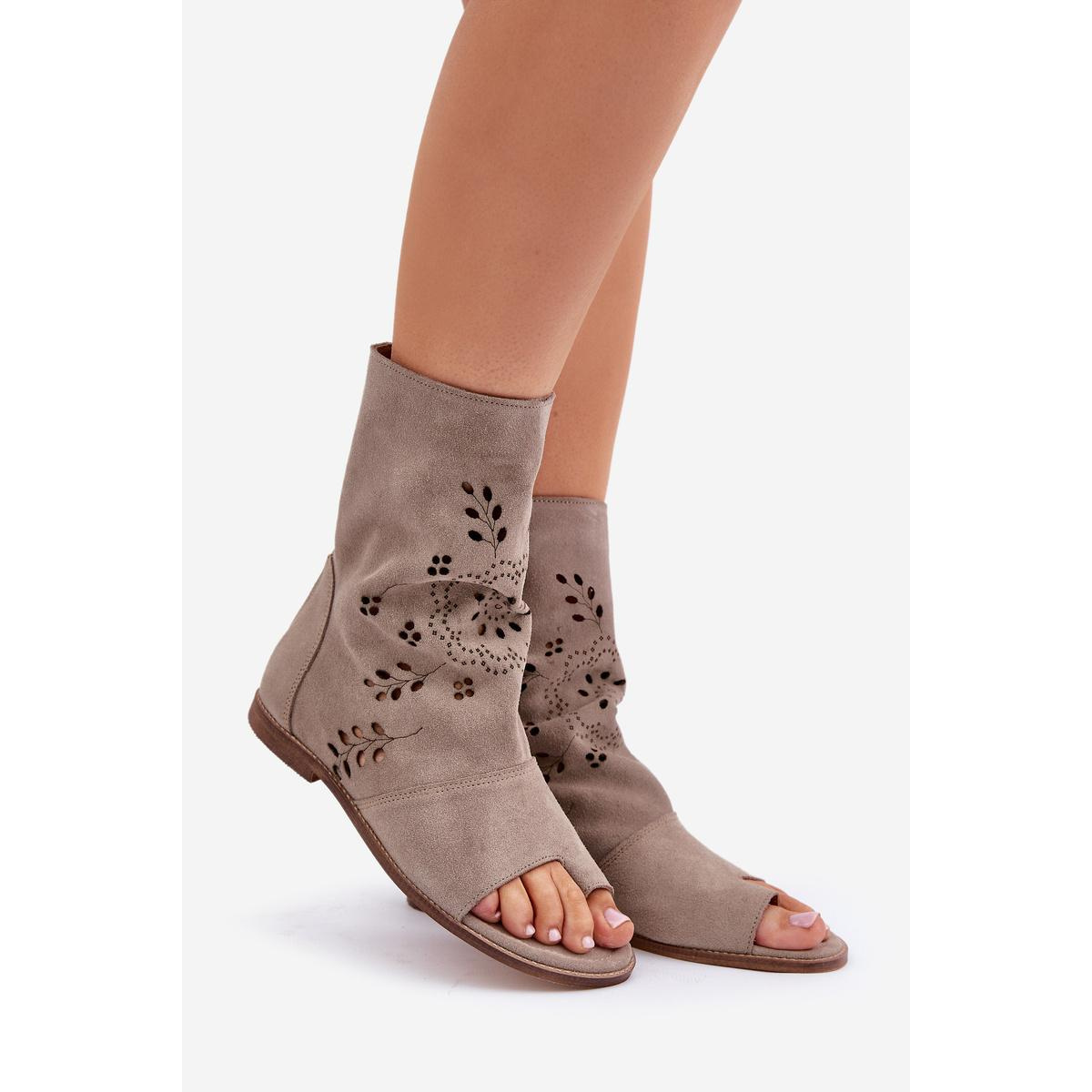 Zazoo 3437 Dámske Semišové Sandále S Návlekom Na Zips Beige - Béžová