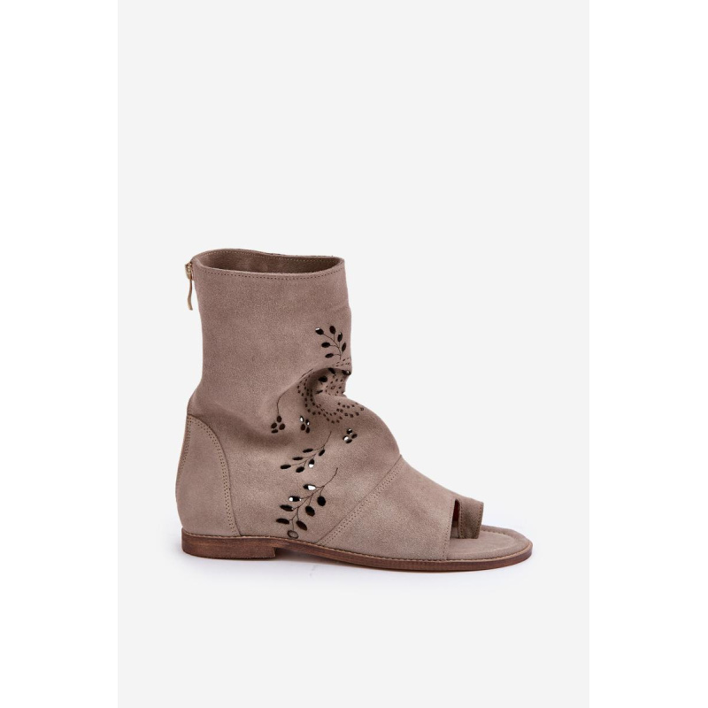 Zazoo 3437 Dámske Semišové Sandále S Návlekom Na Zips Beige - Béžová