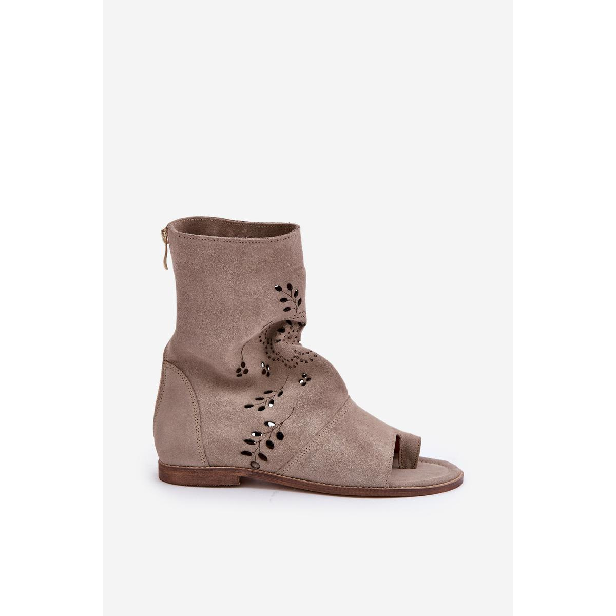 Zazoo 3437 Dámske Semišové Sandále S Návlekom Na Zips Beige - Béžová