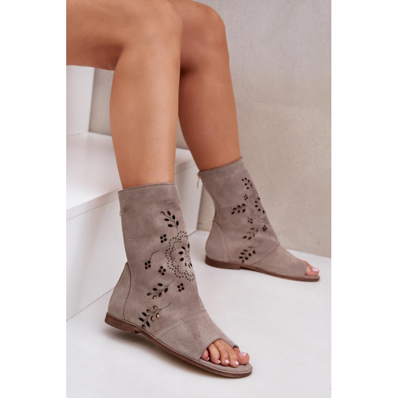 Zazoo 3437 Dámske Semišové Sandále S Návlekom Na Zips Beige - Béžová