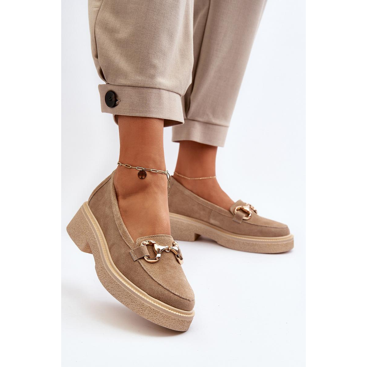 Zazoo 3429 Semišové Dámske Mokasíny S Ozdobou Beige - Béžová