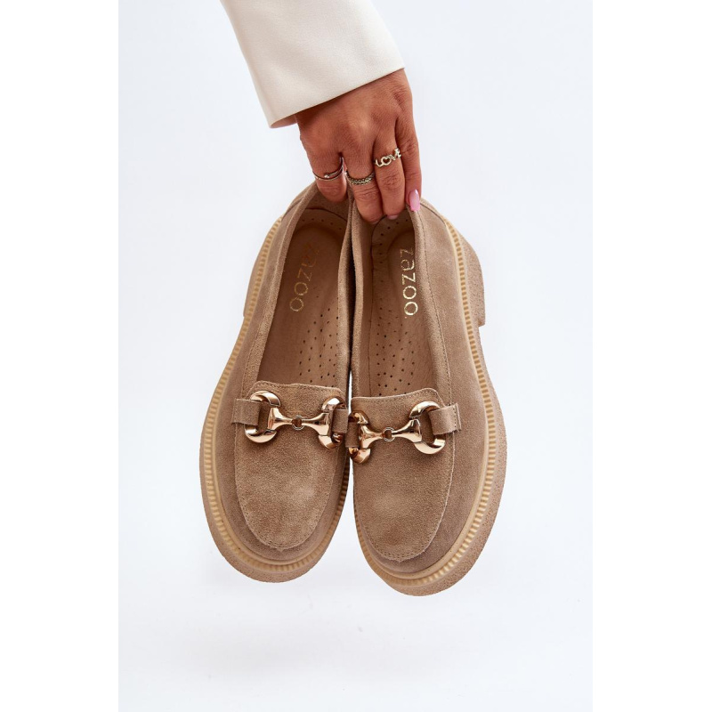 Zazoo 3429 Semišové Dámske Mokasíny S Ozdobou Beige - Béžová