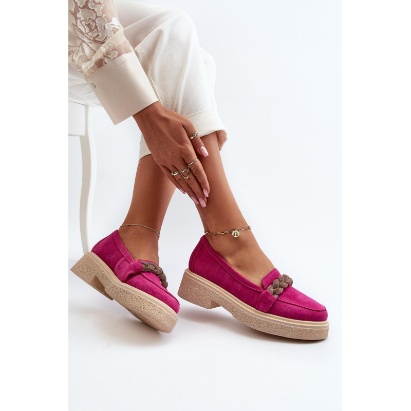 Zazoo 3429/W Dámske semišové mokasíny s ozdobou Fuksia - Odtiene ružovej