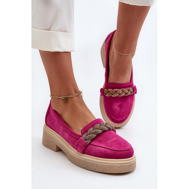 Zazoo 3429/W Dámske semišové mokasíny s ozdobou Fuksia - Odtiene ružovej