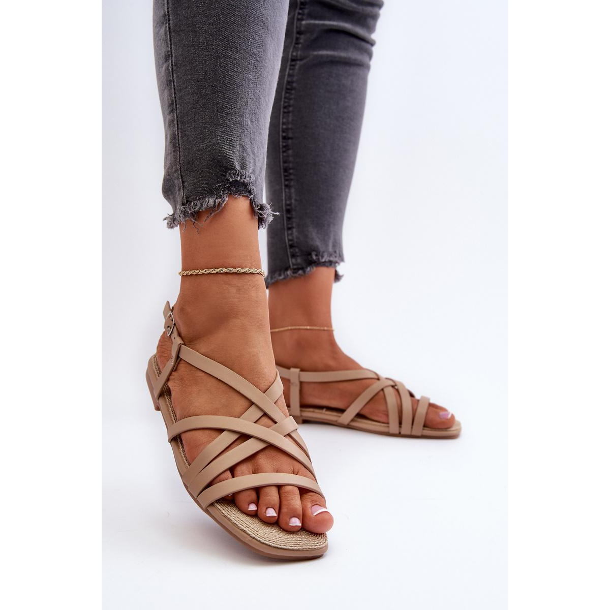 Ploché dámske sandále Big Star NN274012 Beige - Béžová