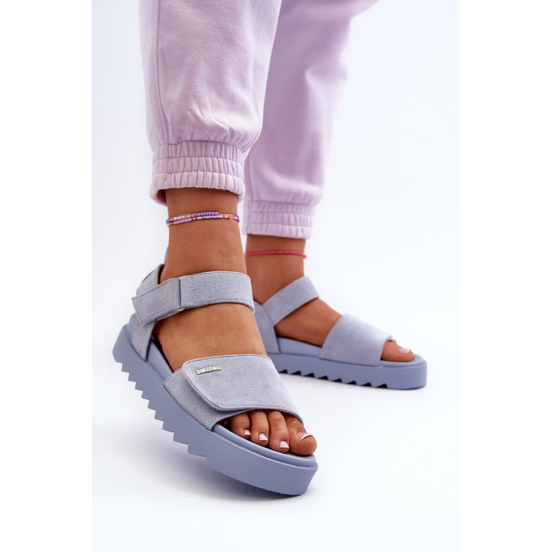 [Dámske Zamatové Sandále na Platforme Big Star NN274706 Modré] - Modrá