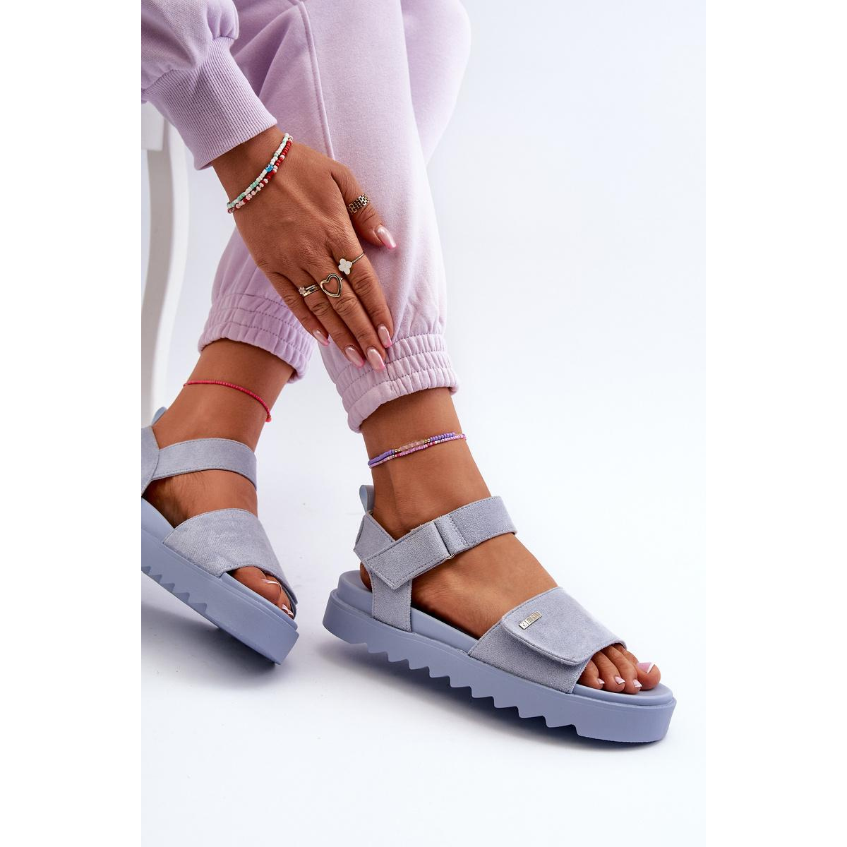 [Dámske Zamatové Sandále na Platforme Big Star NN274706 Modré] - Modrá
