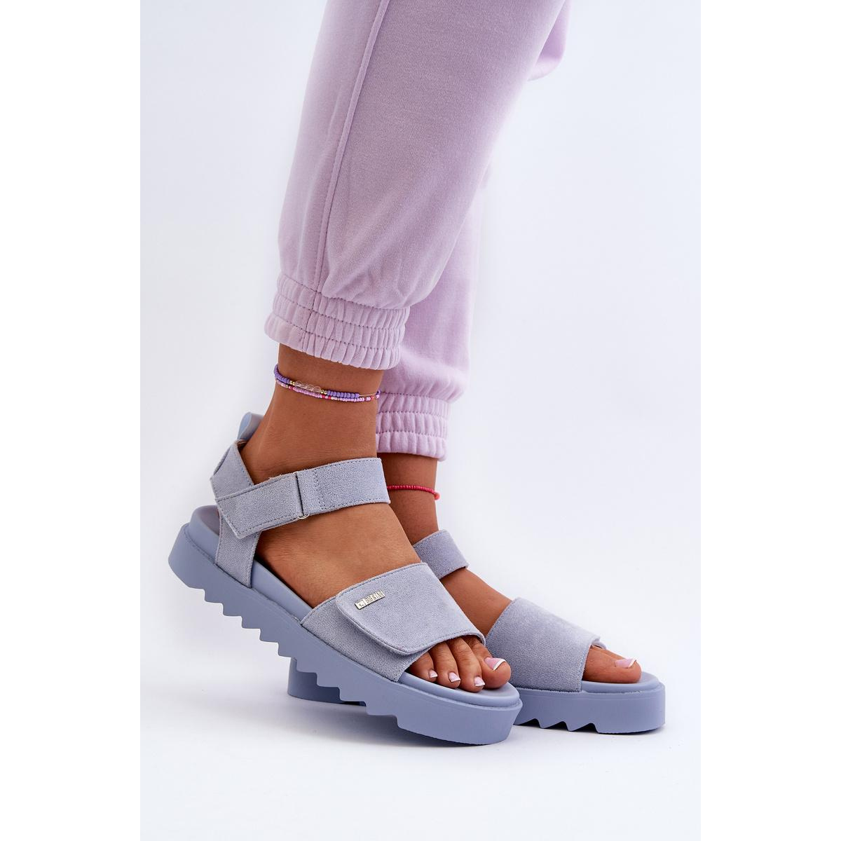[Dámske Zamatové Sandále na Platforme Big Star NN274706 Modré] - Modrá