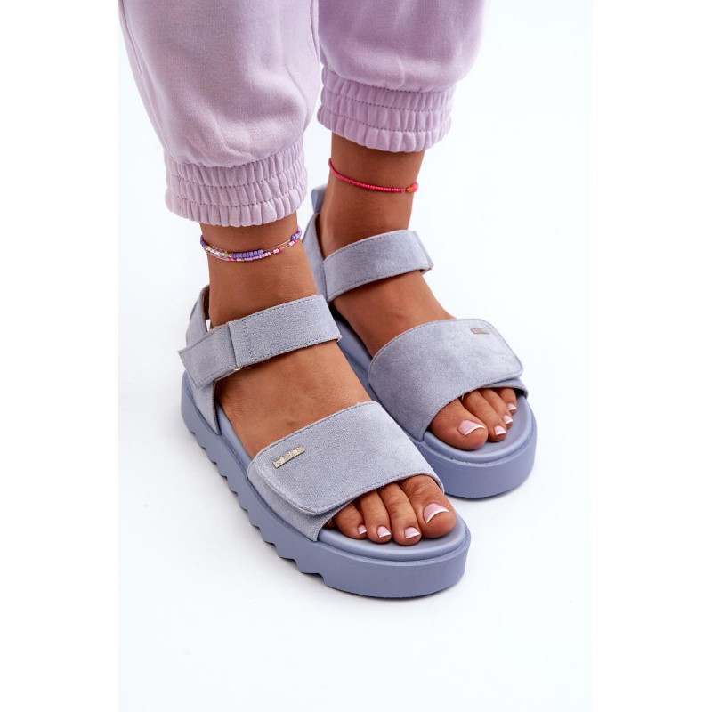[Dámske Zamatové Sandále na Platforme Big Star NN274706 Modré] - Modrá
