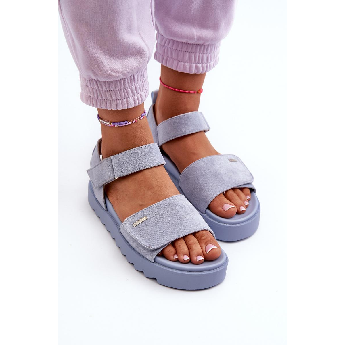 [Dámske Zamatové Sandále na Platforme Big Star NN274706 Modré] - Modrá
