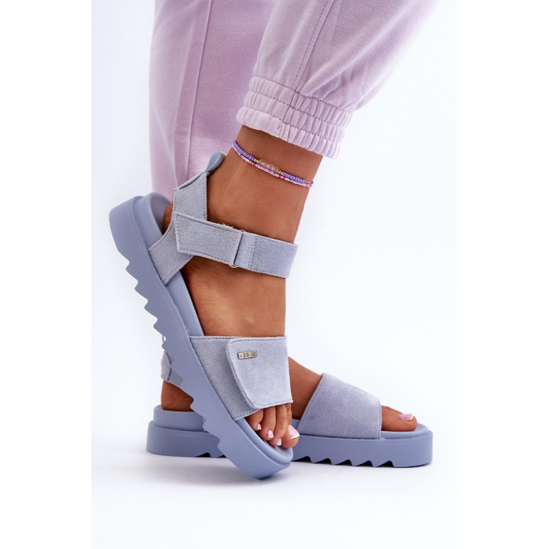 [Dámske Zamatové Sandále na Platforme Big Star NN274706 Modré] - Modrá