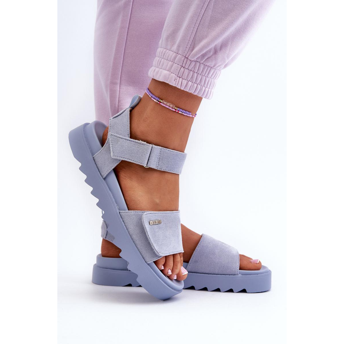 [Dámske Zamatové Sandále na Platforme Big Star NN274706 Modré] - Modrá