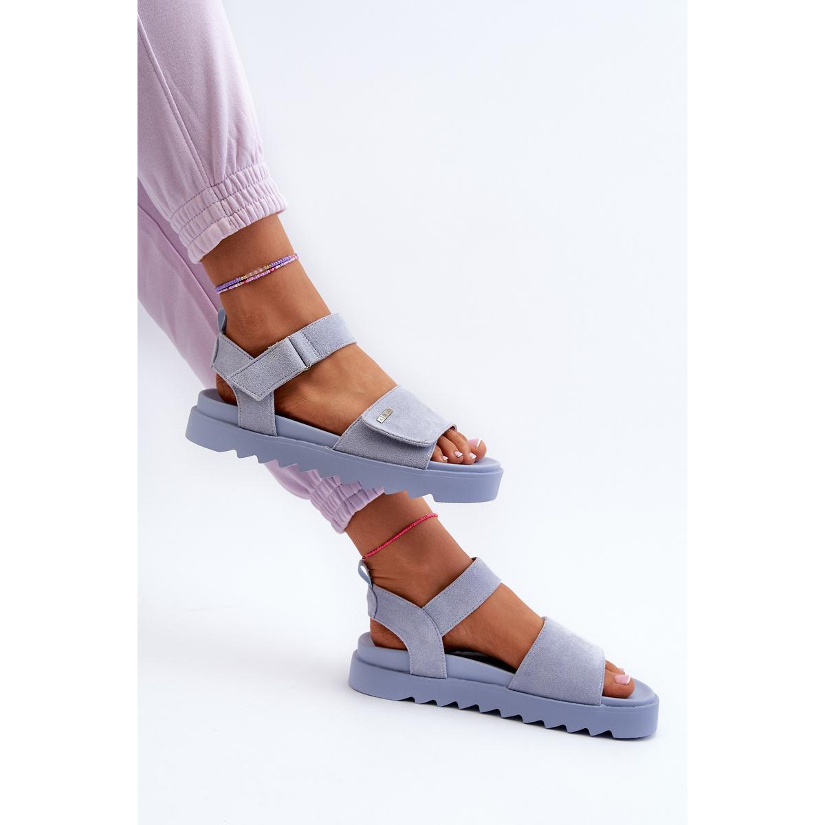 [Dámske Zamatové Sandále na Platforme Big Star NN274706 Modré] - Modrá