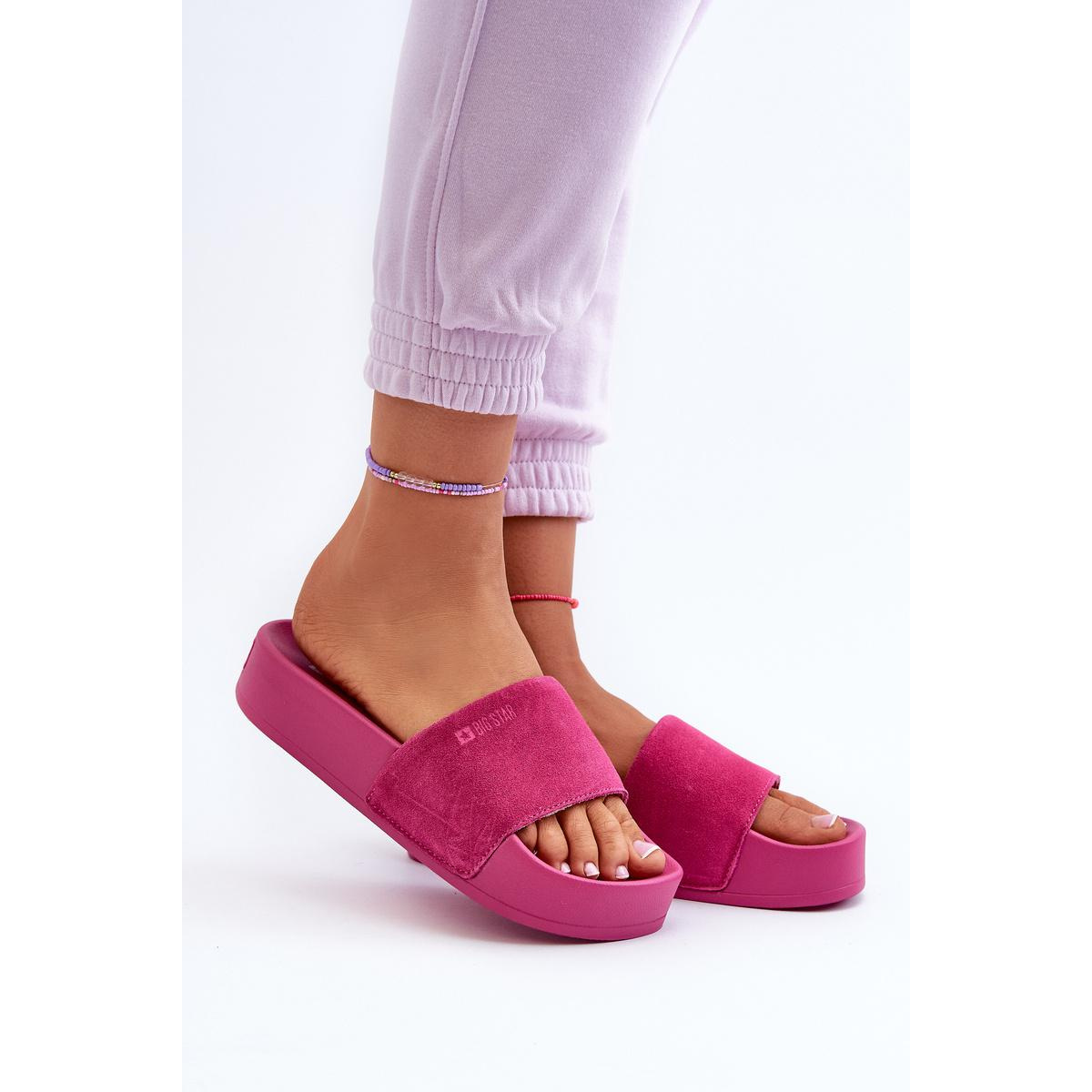 Dámske strapce na platforme z semišu Big Star NN274A672 fuchsia - Odtiene ružovej