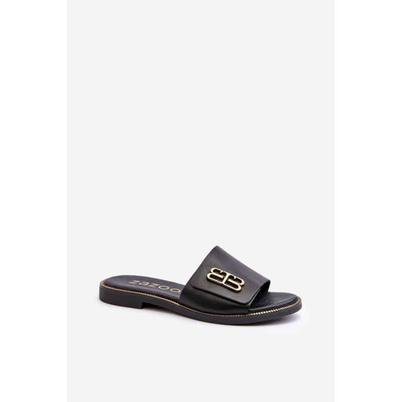Zazoo 40384 Elegantné Čierne Dámske Kožené Papuče - Čierna