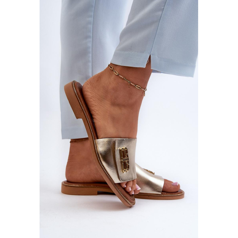Zazoo 40384 Elegantné Kožené Dámske Papuče Zlaté - Zlatá