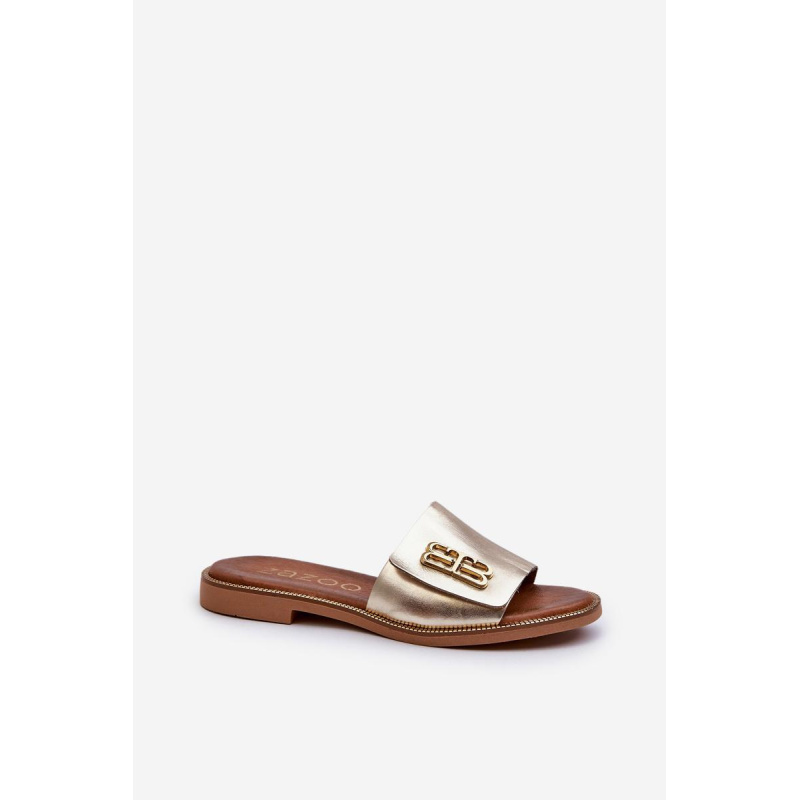 Zazoo 40384 Elegantné Kožené Dámske Papuče Zlaté - Zlatá