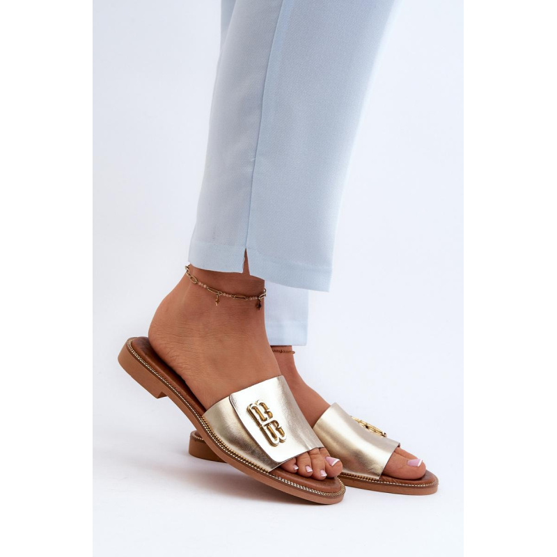 Zazoo 40384 Elegantné Kožené Dámske Papuče Zlaté - Zlatá