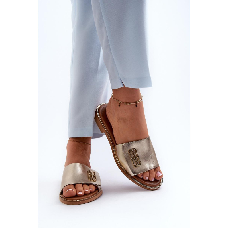 Zazoo 40384 Elegantné Kožené Dámske Papuče Zlaté - Zlatá