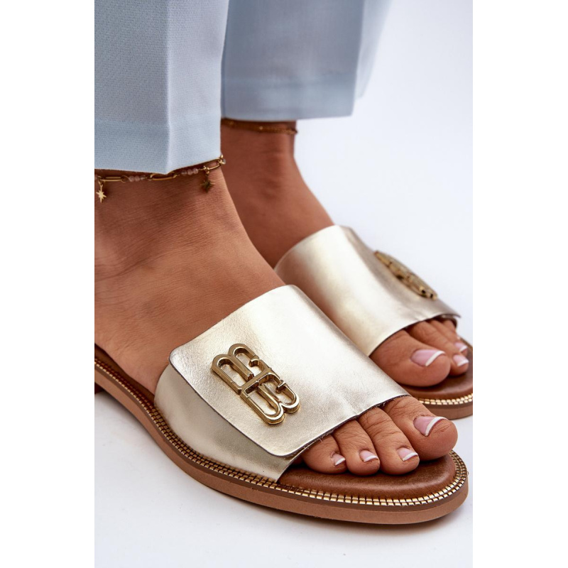 Zazoo 40384 Elegantné Kožené Dámske Papuče Zlaté - Zlatá