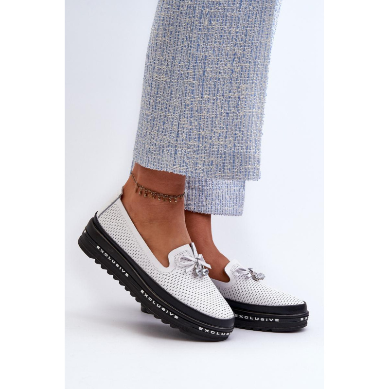 Dámske Kožené Mokasíny Na Platforme S.Barski LR400 Biele - Biela