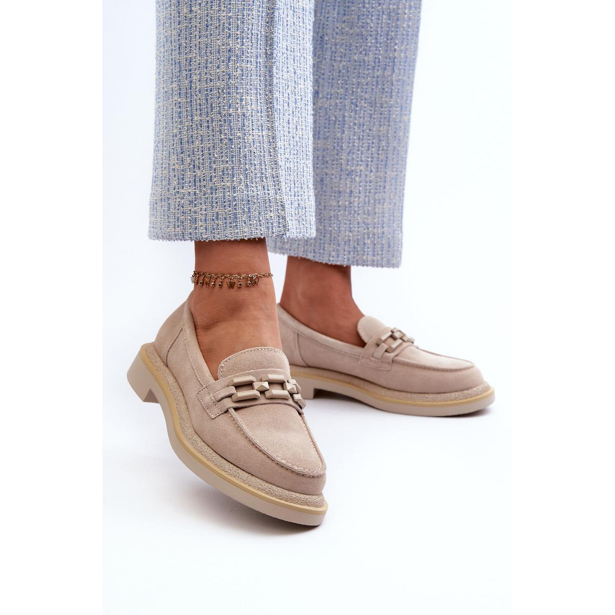 Ženské semišové Moccasins S.Barski HX52-222 BEIGE - Béžová