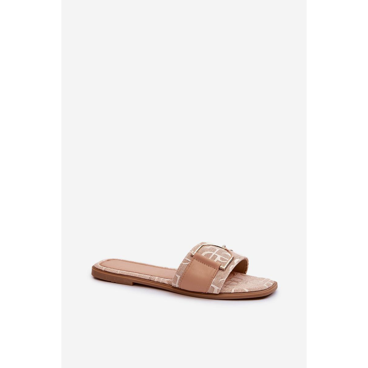 Lesklé Dámske Papuče S Ozdobou Beige Taleci - Béžová
