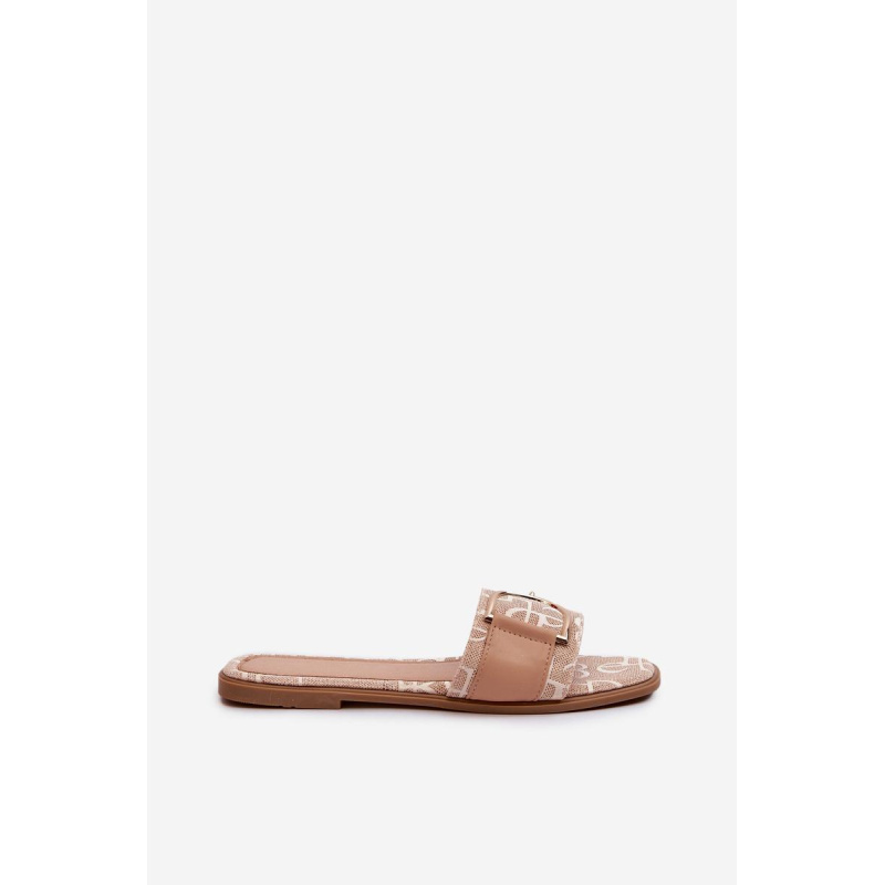 Lesklé Dámske Papuče S Ozdobou Beige Taleci - Béžová