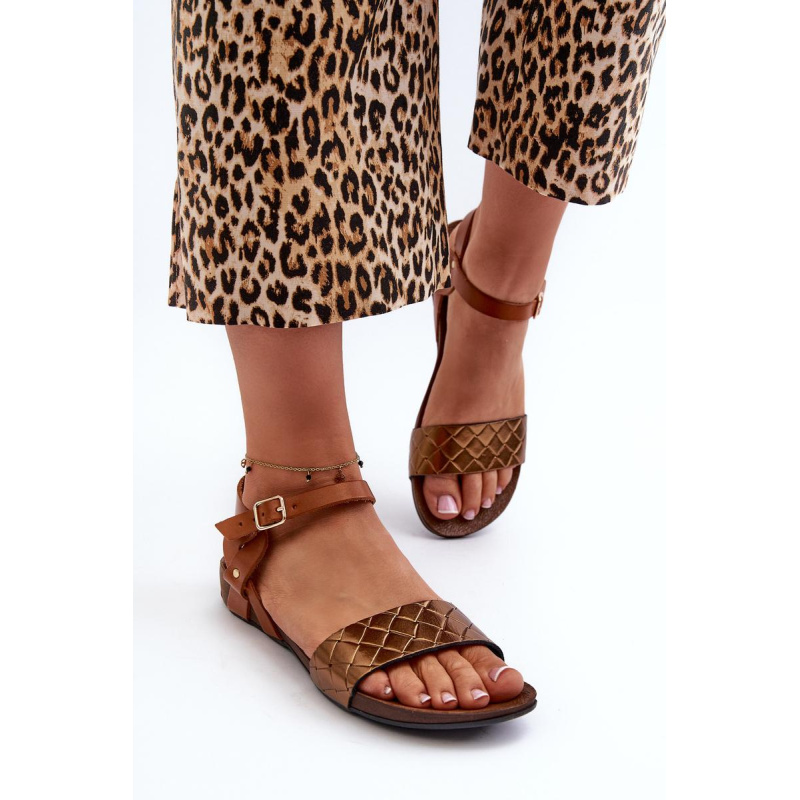 Zazoo 40027 Ploché Kožené Dámske Sandále Meď - Zlatá