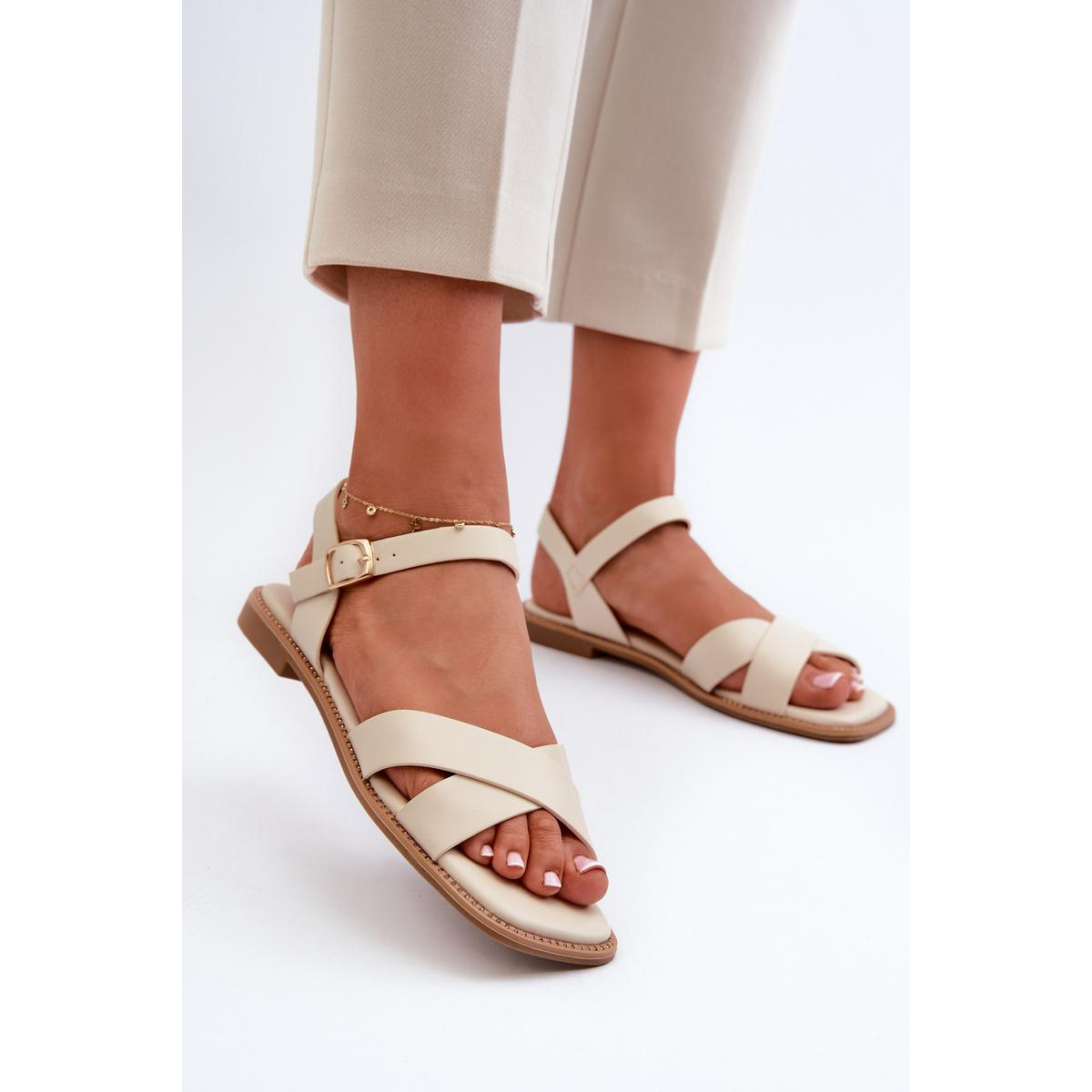 Dámske Ploché Sandále Z Ekokože S.Barski KV27-003 Beige - Béžová