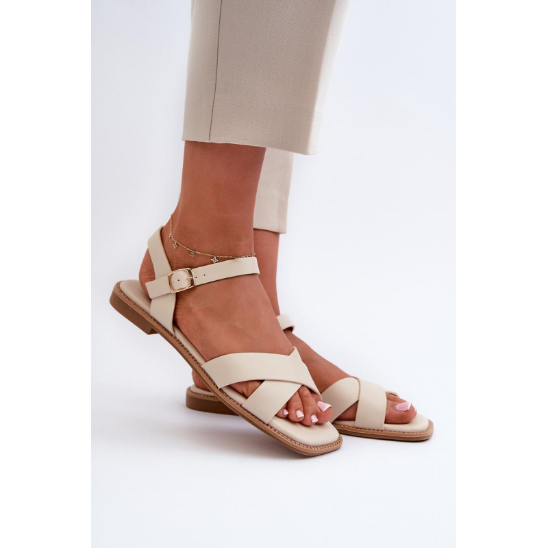Dámske Ploché Sandále Z Ekokože S.Barski KV27-003 Beige - Béžová
