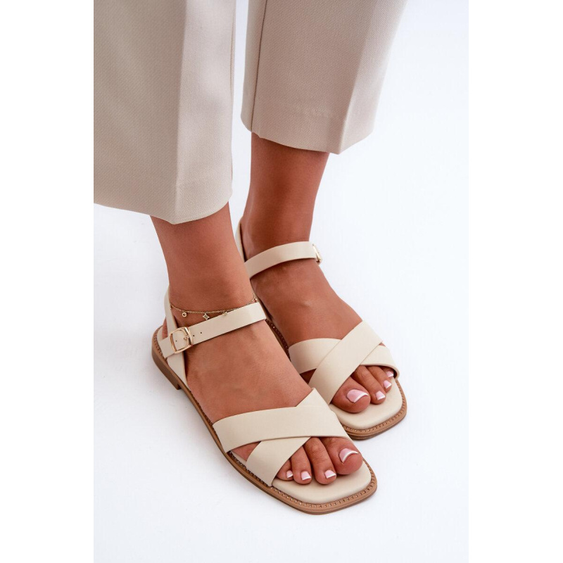 Dámske Ploché Sandále Z Ekokože S.Barski KV27-003 Beige - Béžová