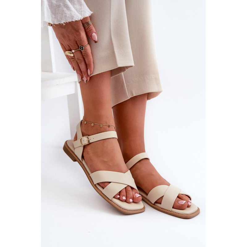 Dámske Ploché Sandále Z Ekokože S.Barski KV27-003 Beige - Béžová