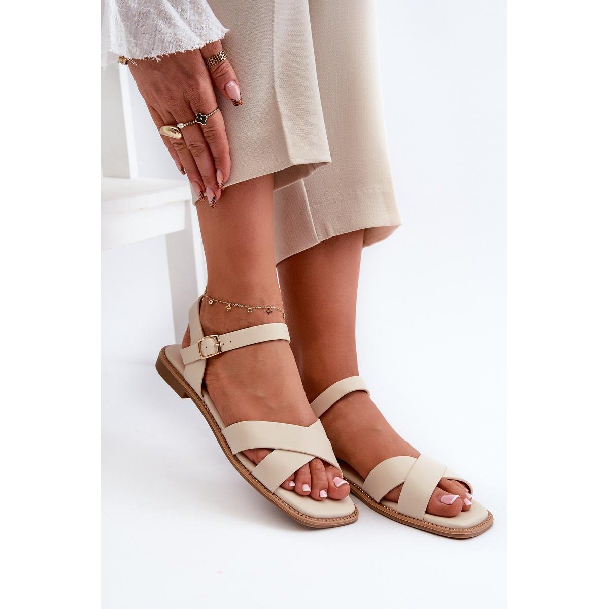 Dámske Ploché Sandále Z Ekokože S.Barski KV27-003 Beige - Béžová