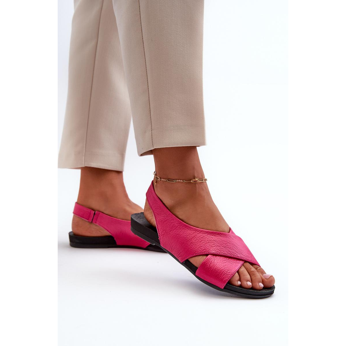Zazoo 40407 Dámske kožené sandále Fuksia - Odtiene ružovej